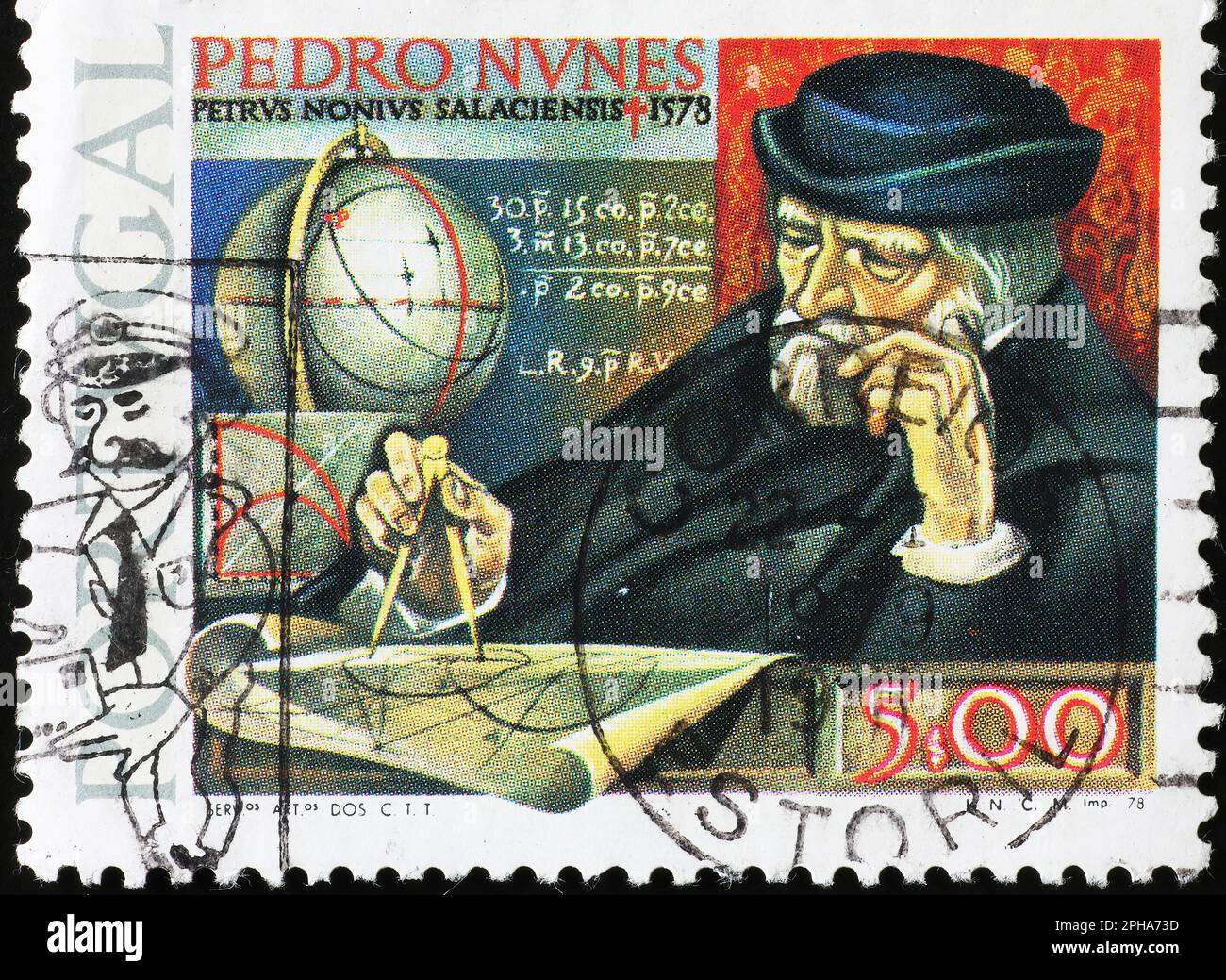 Portugiesischer Mathematiker Pedro Nunes auf Briefmarken Stockfoto