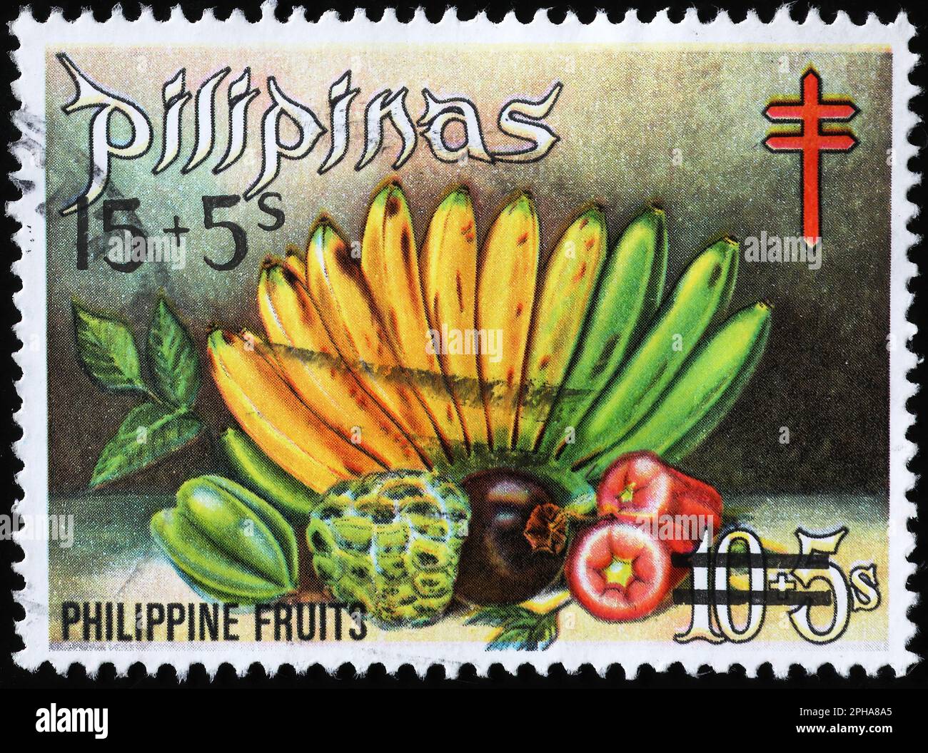 Tropische Früchte auf Briefmarken der Philippinen Stockfoto