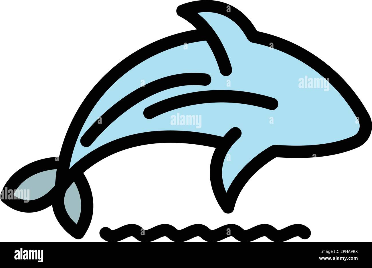 Symbol für hüpfende Orcas. Umriss-Orca-Vektorsymbol für Webdesign isoliert auf weißer Hintergrundfarbe Stock Vektor