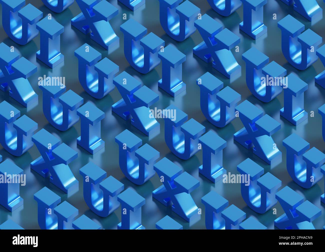 UI-UX-Text in einem nahtlosen dreidimensionalen Muster. Isometrischer Hintergrund. 3D Abbildung. Stockfoto