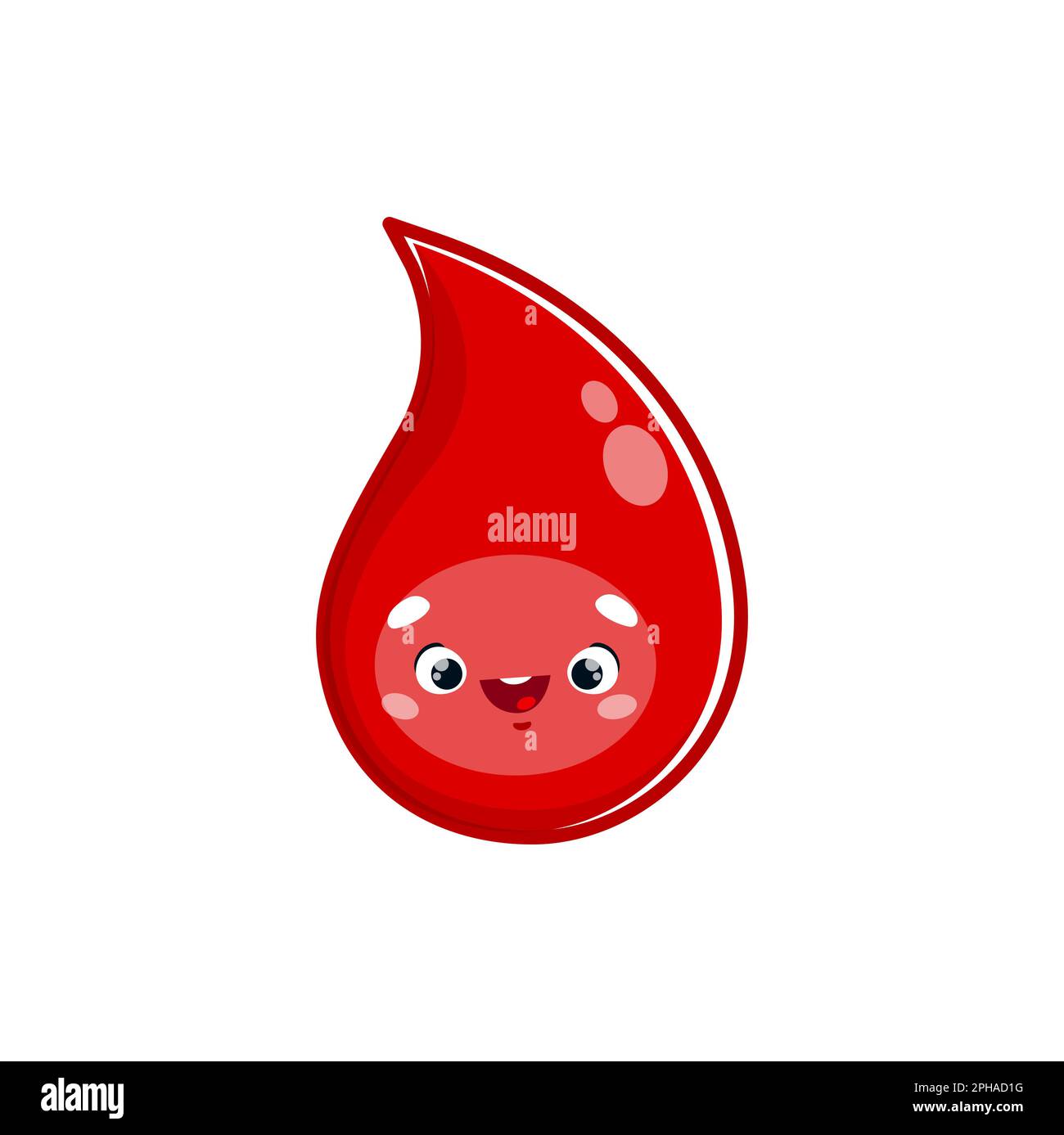 Cartoon-Blutstropfen-Figur. Vektorpersönlichkeit mit niedlichem, lächelndem Gesicht. Rotes Bluttröpfchen-Maskottchen für Spende, Spendertag, Gesundheitsversorgung, Medizintest Stock Vektor