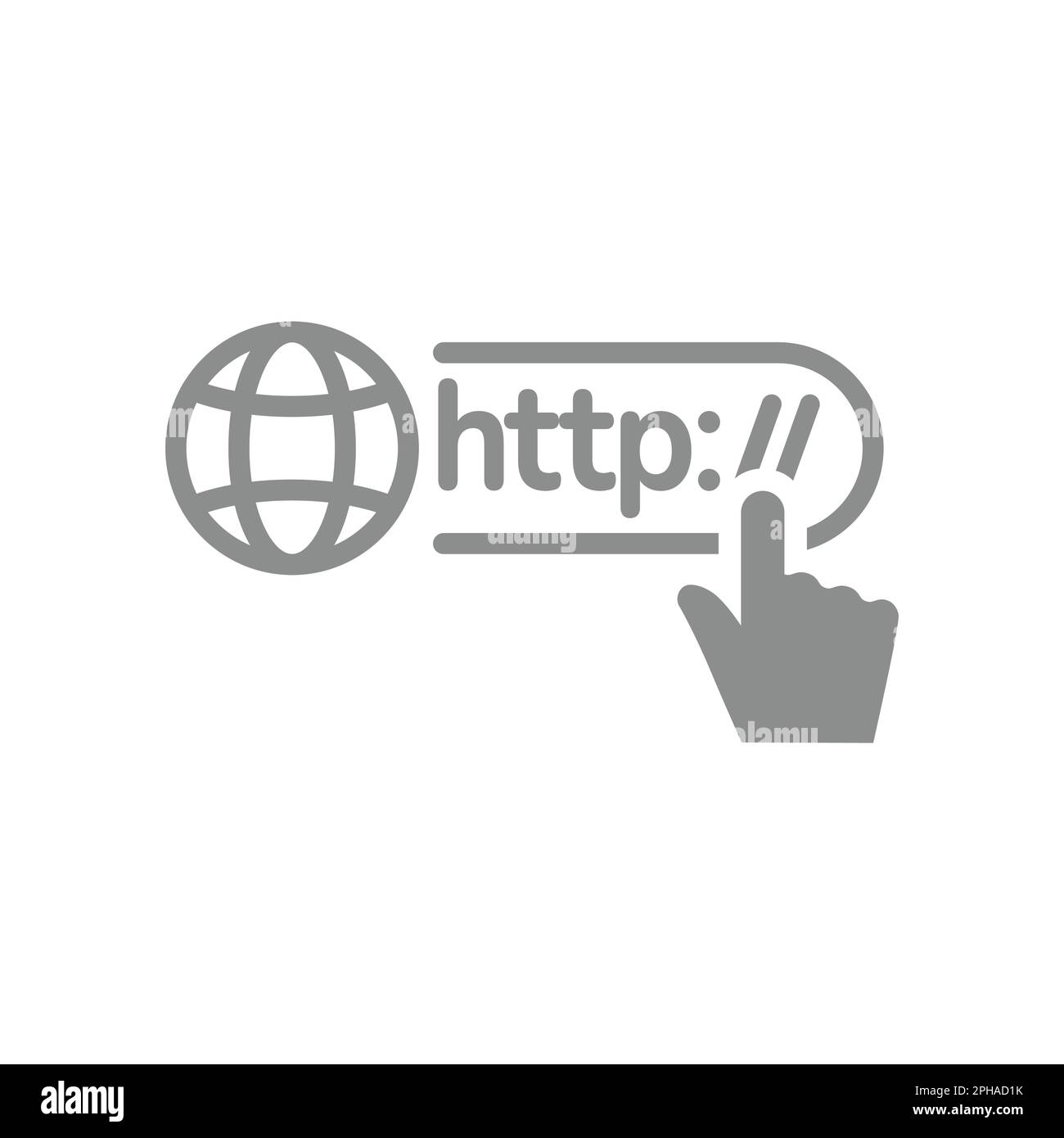 Webseitenadresse mit Globus und Handcursor. HTTP-Mauszeiger auf Vektorfüllsymbol klicken. Stock Vektor