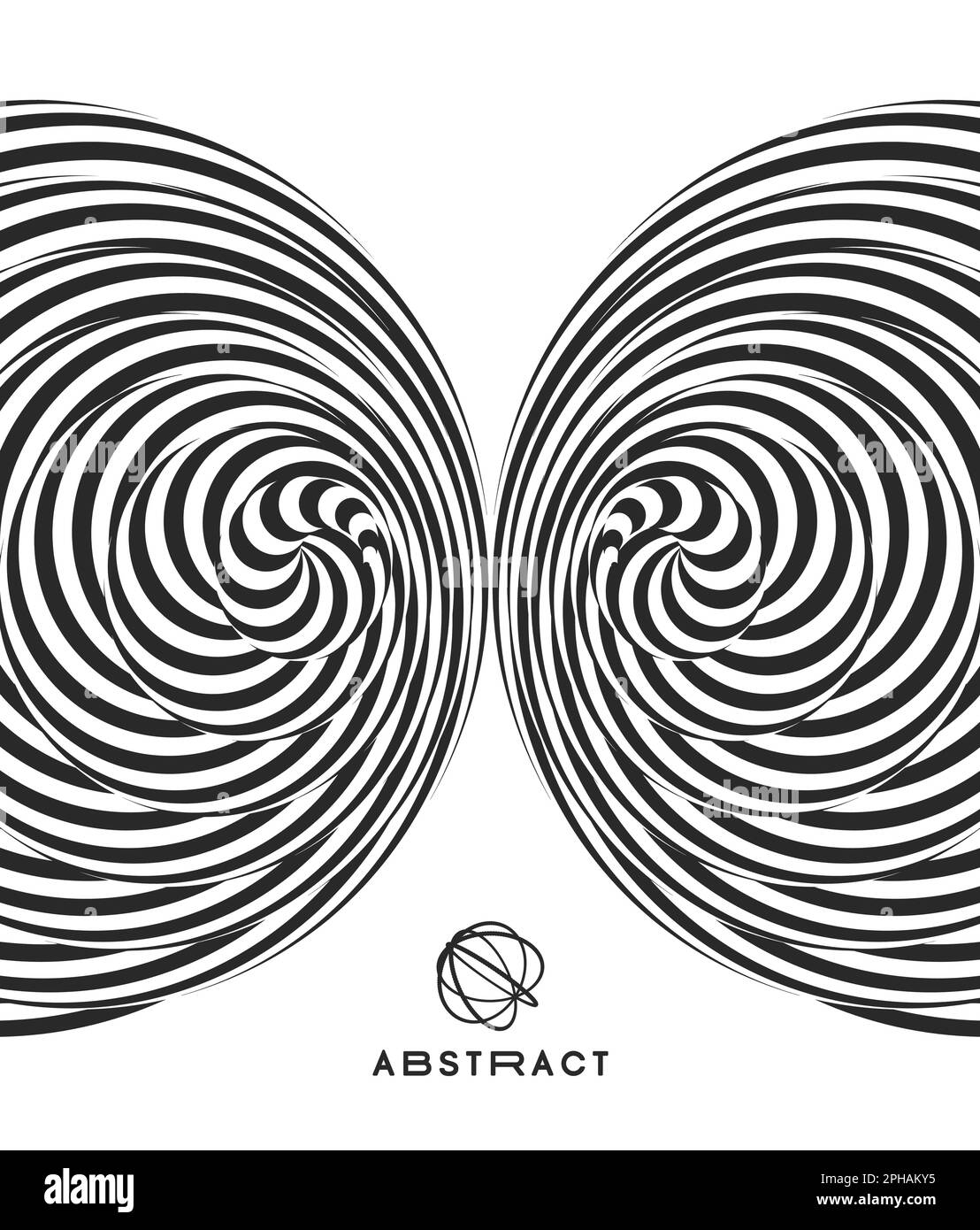 Abstraktes Design-Element im Streifen-Dessin. Spirale, Rotation und Wirbelbewegung. Vektorgrafik mit dynamischem Effekt. Stock Vektor