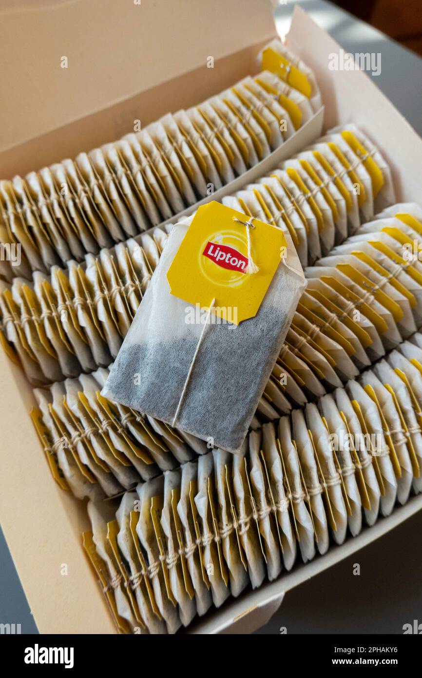 Eine volle Schachtel Lipton Teebeutel, 2023 Stockfoto