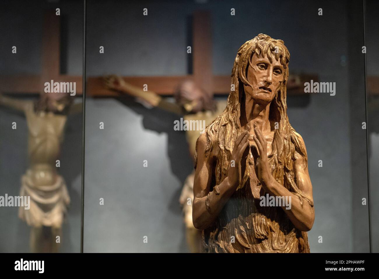 Donatellos realistische Holzskulptur von Mary Magdalena befindet sich jetzt im Museum Opera della Duomo in Floirence Stockfoto