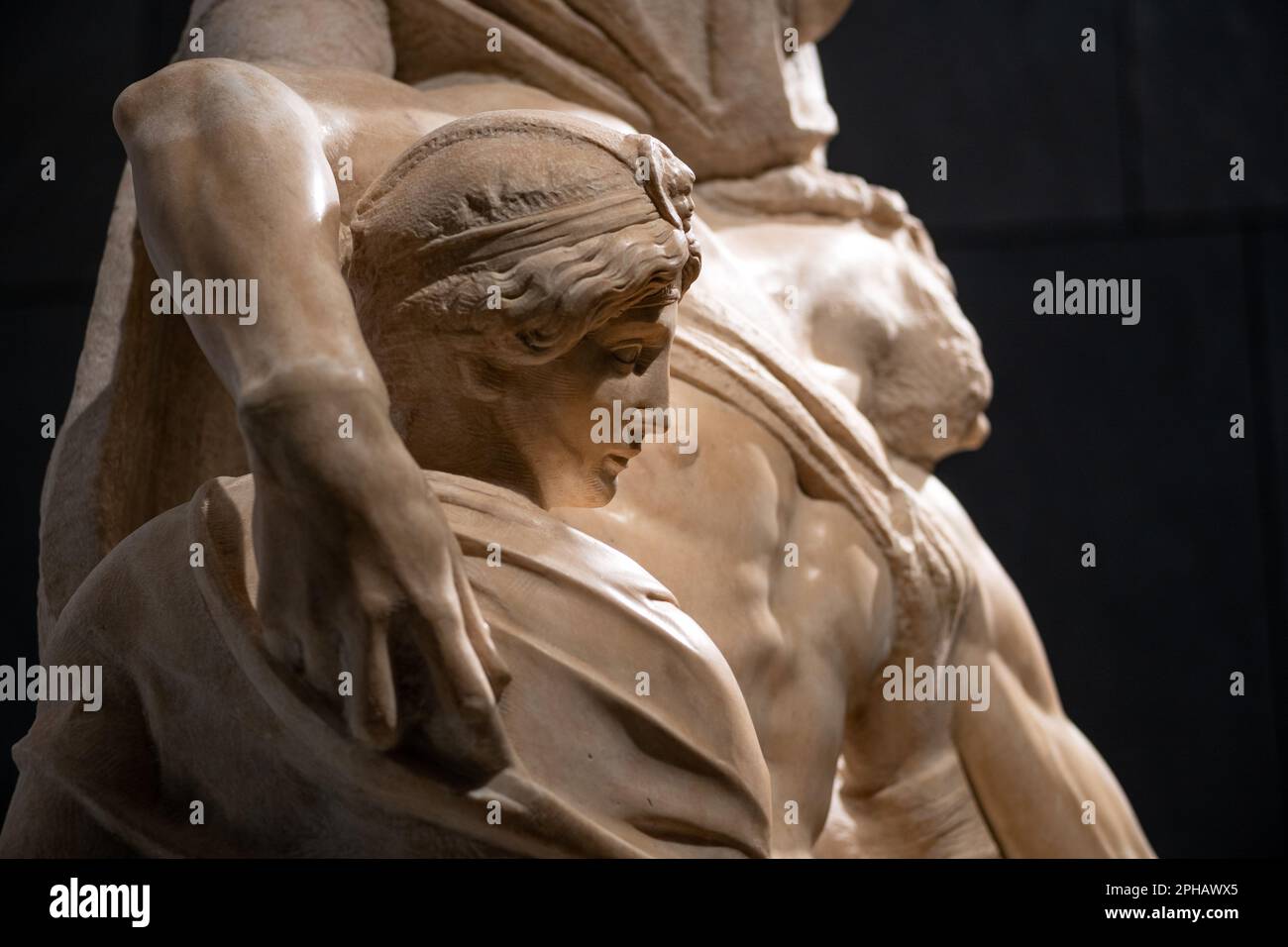 Michelangelos unvollendetes Bandini Pietá wird im Museum Opera del Duomo in Florenz ausgestellt. In seine 70s geschnitzt. Stockfoto