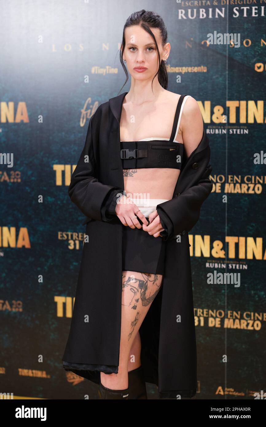 Madrid, Spanien. 27. März 2023. Die spanische Schauspielerin Milena Smit besucht den Fototermin von „Tin & Tina“ im Cine Paz in Madrid. Kredit: SOPA Images Limited/Alamy Live News Stockfoto