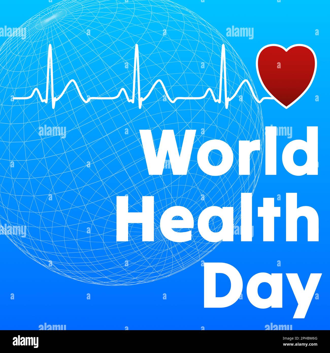 Weltgesundheitstag 7. 2023. April, um das globale Gesundheitsbewusstseinskonzept mit Herzschlag-Pulsdiagramm und Erde-Globus-Illustration zu feiern Stockfoto