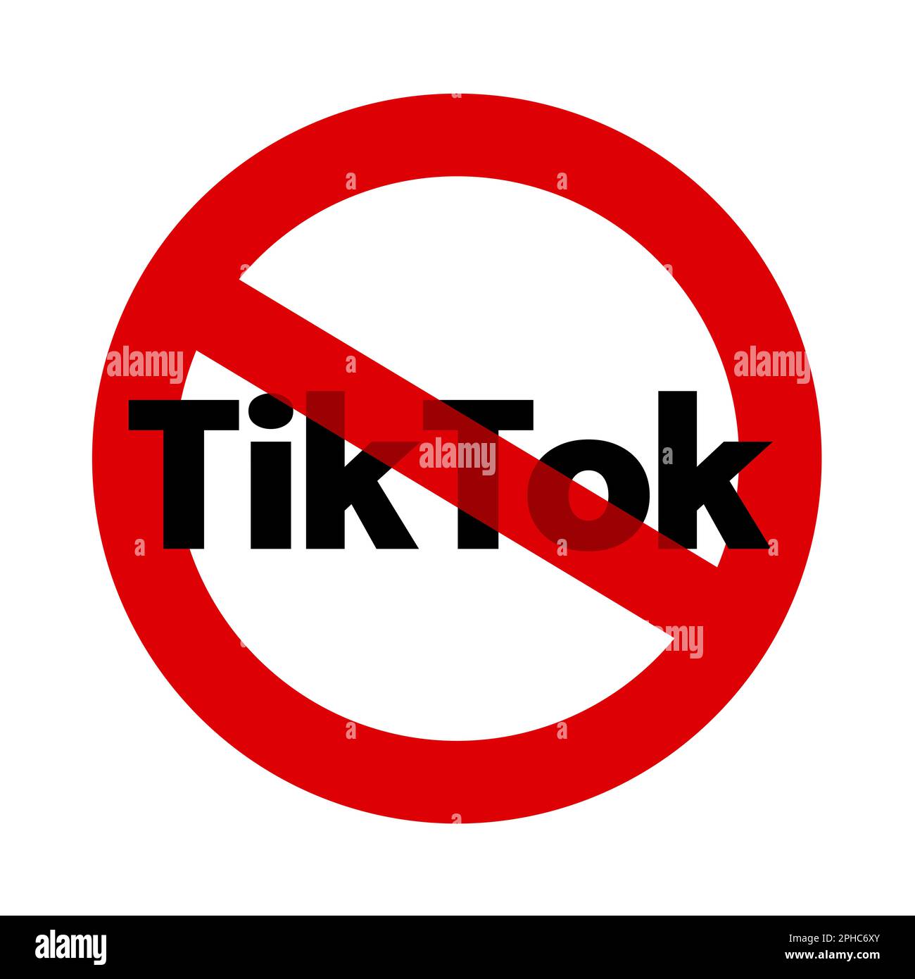 27. März 2023: TikTok Social-Media-App wird verboten, verboten, eingeschränkt. Warnschild. Vektordarstellung auf weiß isoliert. Stockfoto