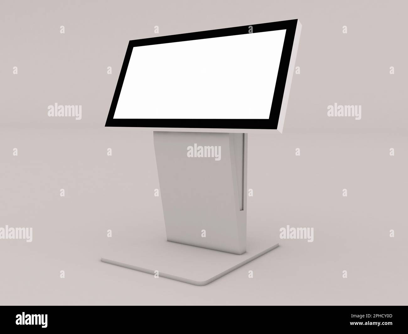 Berühren Sie Bildschirminformationen Digital Signage Kiosk. Kiosk-Informationsbildschirm auf isoliertem weißem Hintergrund, 3D-Darstellung Stockfoto