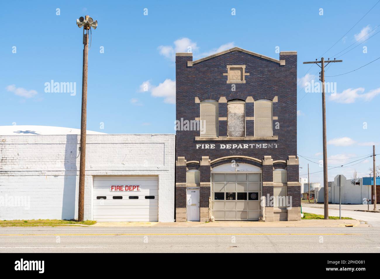 Feuerwache in der modernen Geisterstadt Kairo, Illinois, USA. Stockfoto