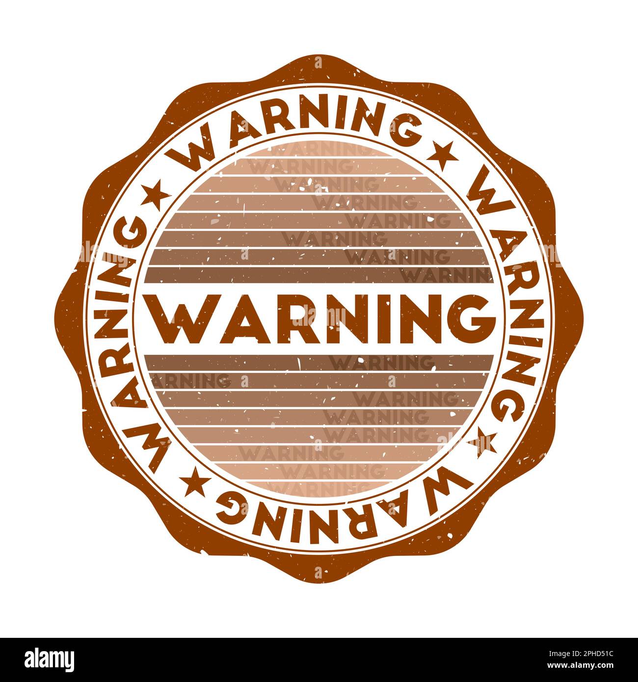 Warnschild. Grunge-Wort-runder Stempel mit Textur in Espresso Martini Farbmotiv. Geometrisches Warnsiegel im Vintage-Stil mit Verlaufsstreifen. Stock Vektor