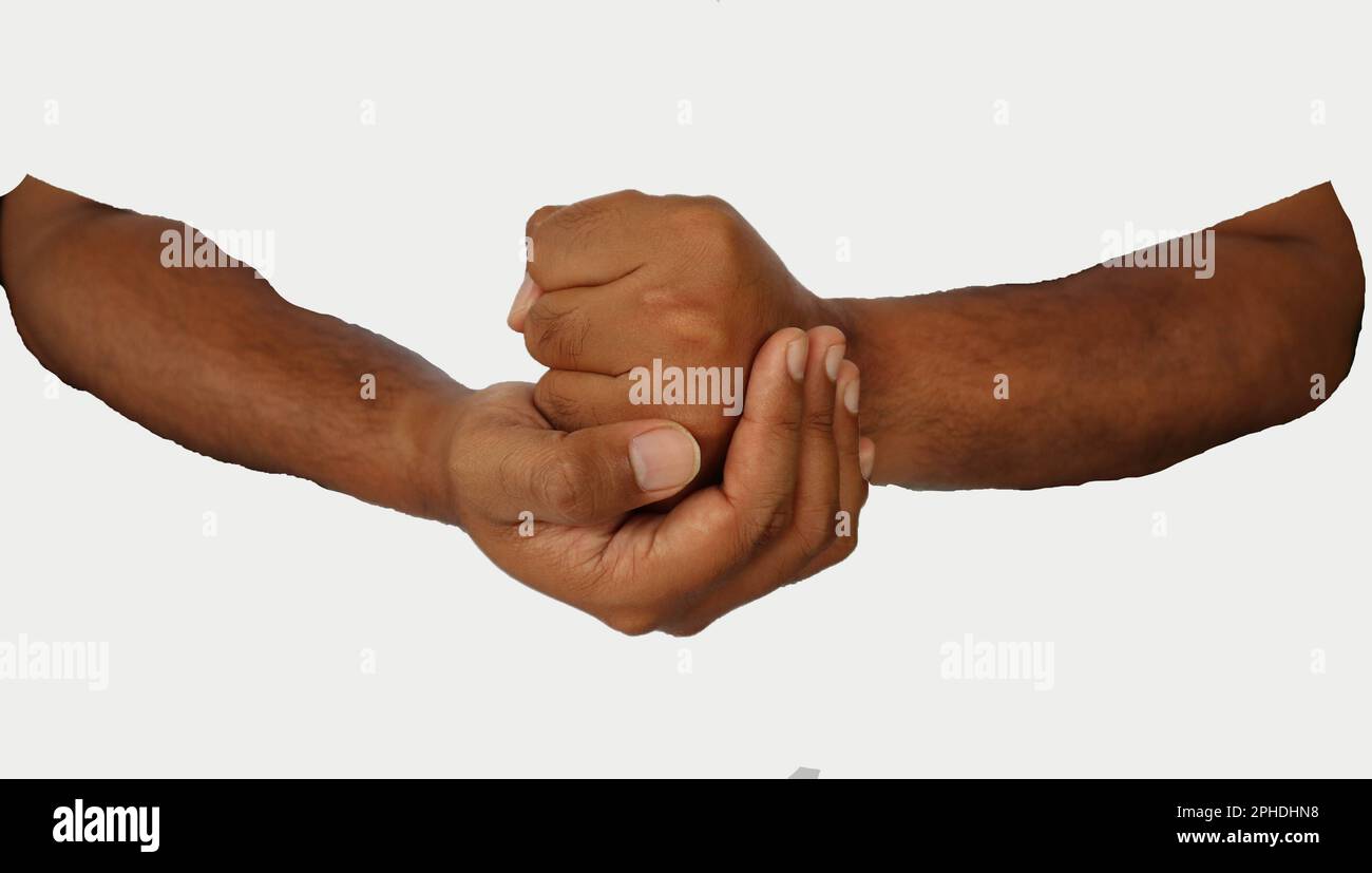 Handmudras. Dazu gehören auch solche Mudras,. Gesten werden auf weißem Hintergrund isoliert. Stockfoto
