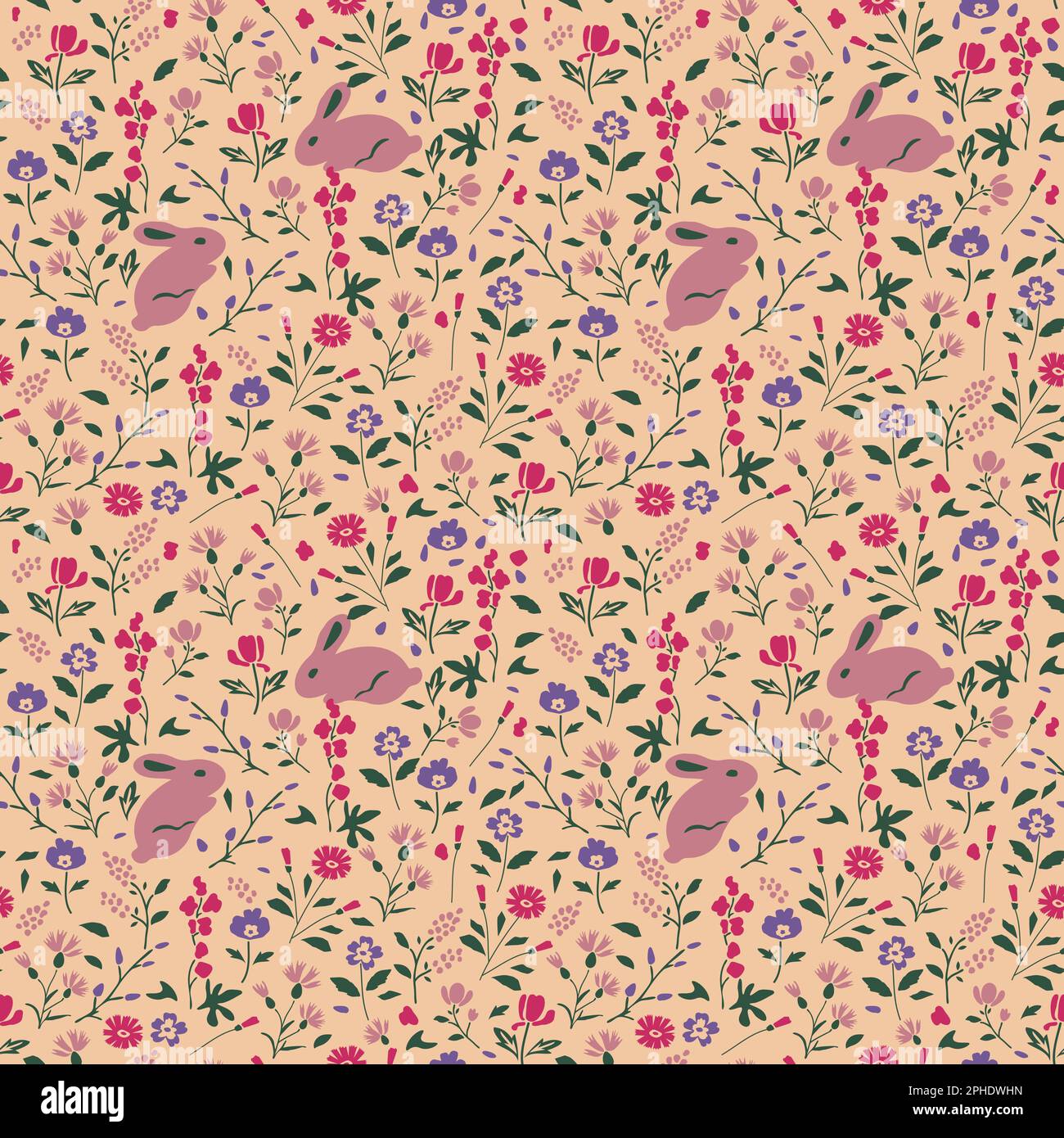 Nahtlose Kaninchen- und Blumenvektormuster Stock Vektor