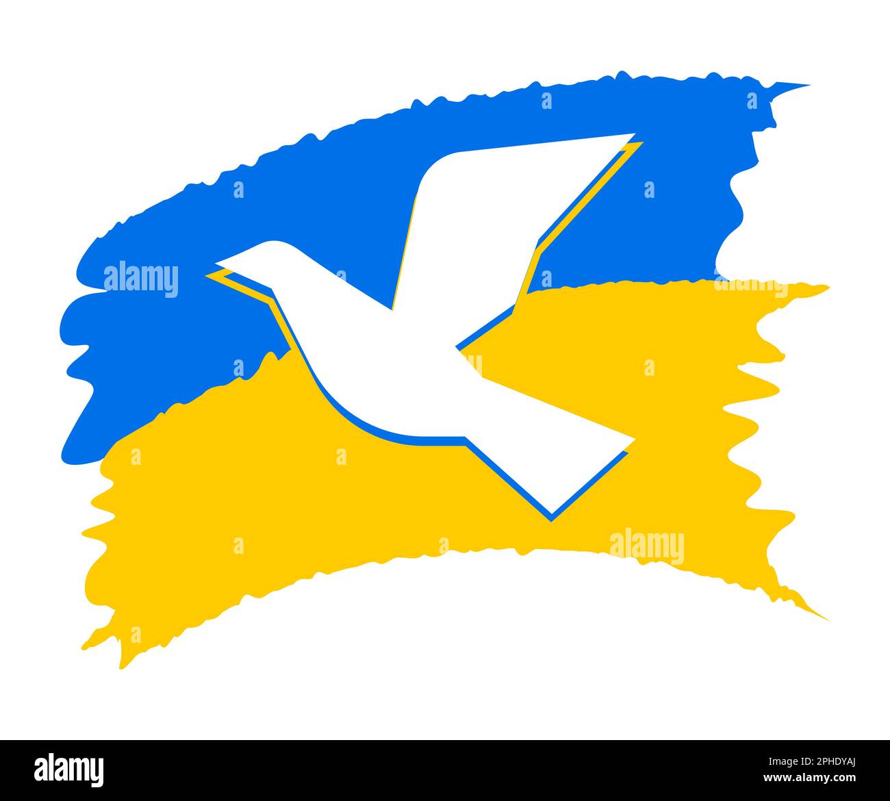 Taube und ukrainische Nationalflagge auf weißem Hintergrund, Illustration Stockfoto