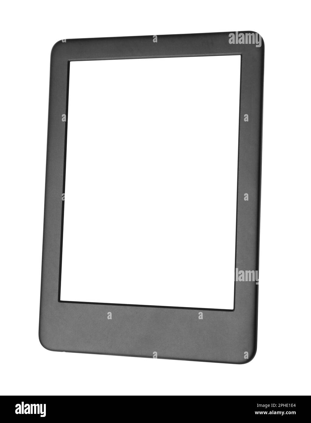 Moderner E-Book-Leser mit leerem Bildschirm, isoliert auf weiß Stockfoto
