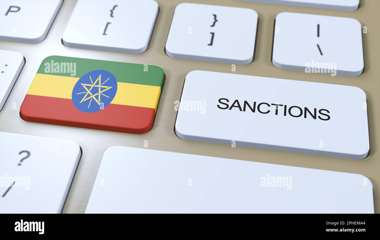 Äthiopien Verhängt Sanktionen Gegen Einige Länder. Gegen Äthiopien verhängte Sanktionen. Tastaturtaste Drücken. Politische Illustration 3D Illustration. Stockfoto