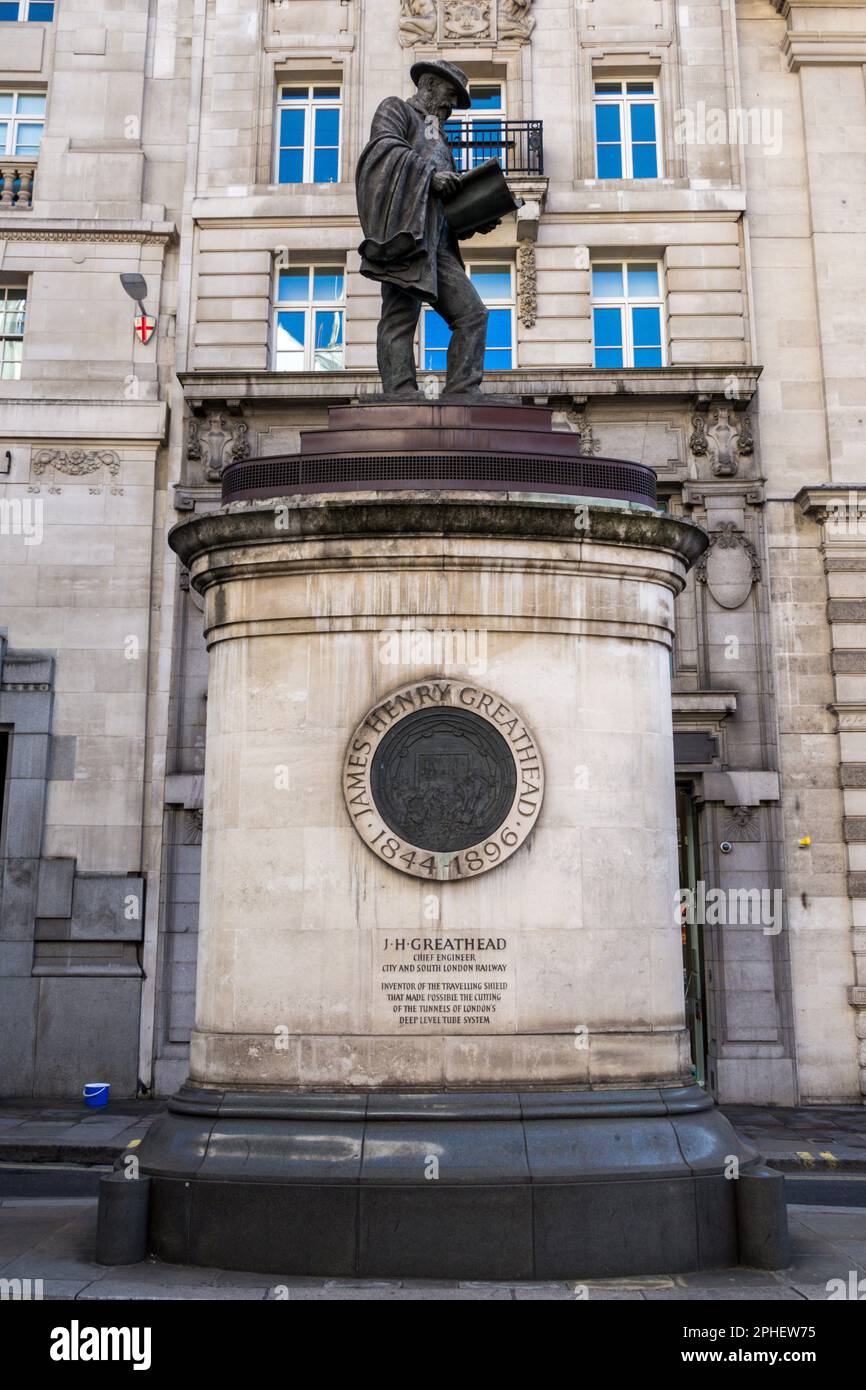 Statue von James Henry Greathead, City of London, Großbritannien Stockfoto