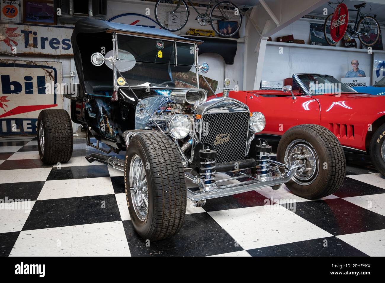 Detail eines Ford Model T Hot Rod, schwarz Stockfoto