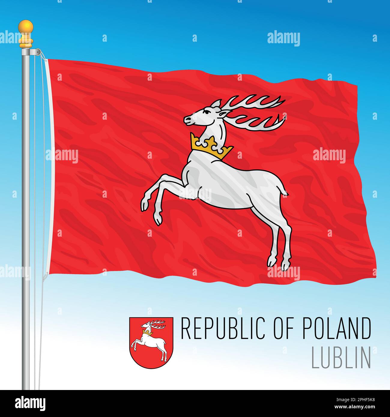 Lublin Regionalflagge und Wappen, Republik Polen, europäisches Land, Vektordarstellung Stock Vektor