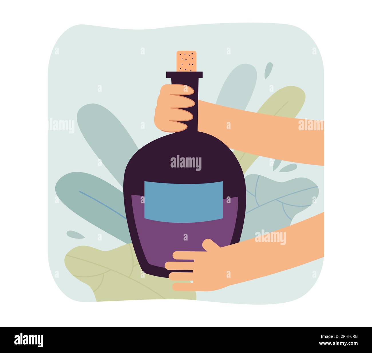 Hände halten eine Flasche Alkohol Getränk Flachvektor Abbildung Stock Vektor