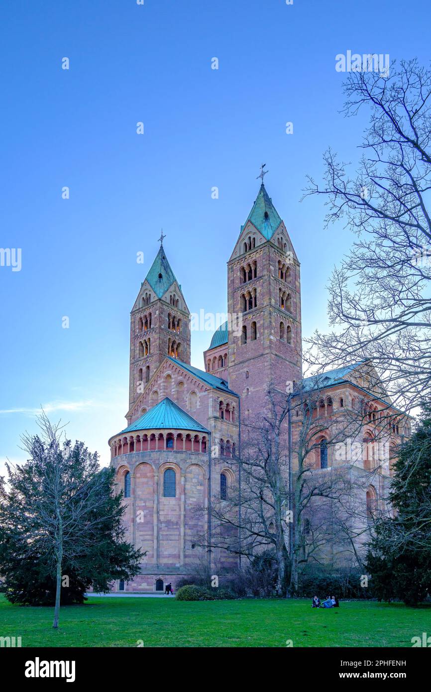 Die kaiserliche Kathedrale von Speyer, Rheinland-Pfalz, Deutschland, auch als Speyer-Kathedrale bezeichnet. Stockfoto