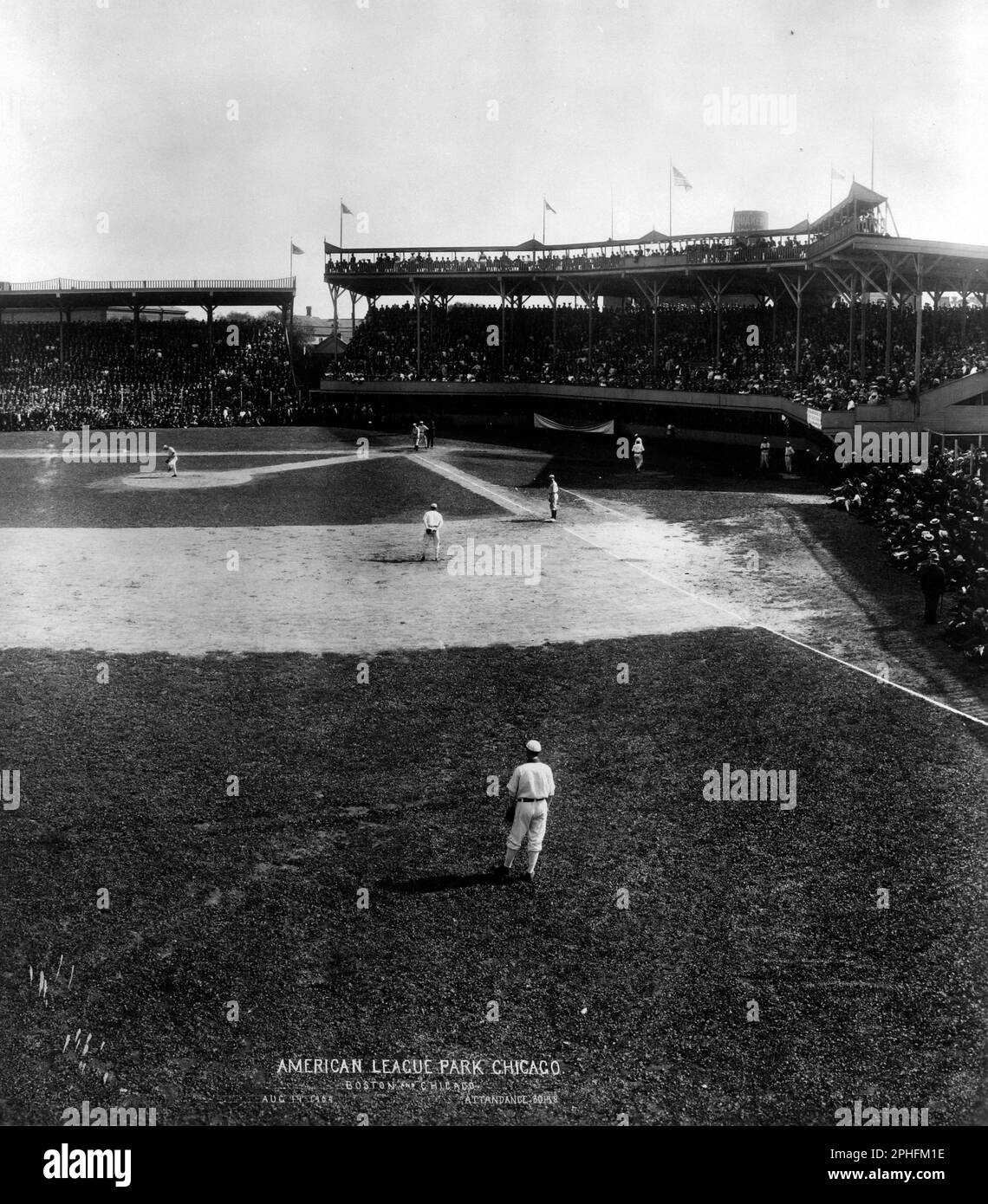 Foto eines Baseballspiels zwischen Boston und Chicago im South Side Park in Chicago, Illinois, August 14,1904. (Foto: United States Information Agency) Stockfoto
