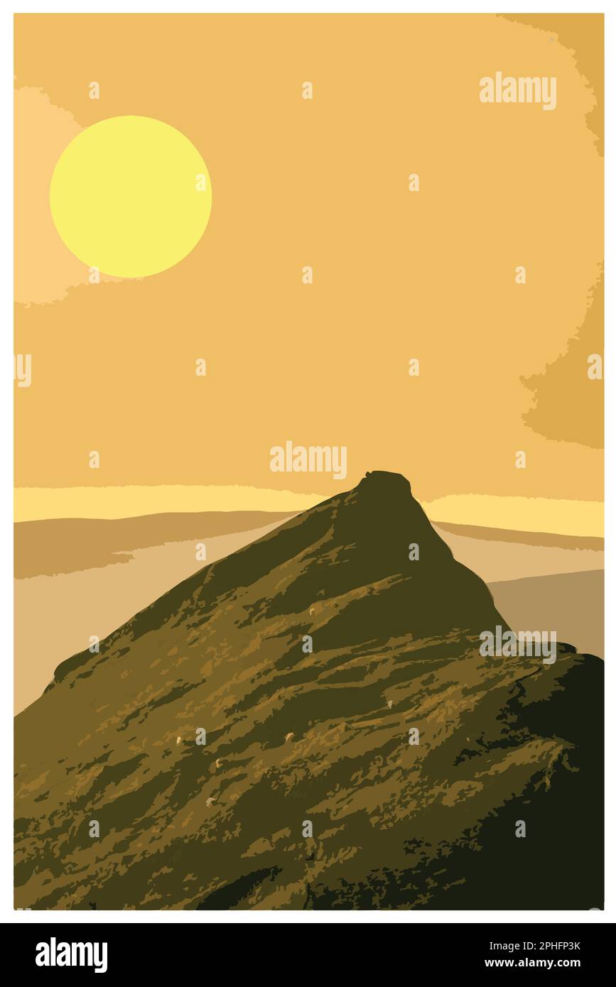 Nostalgisches Retro-Reiseposter des Peak District National Park, England, Großbritannien im Stil von Work Projects Administration. Stock Vektor