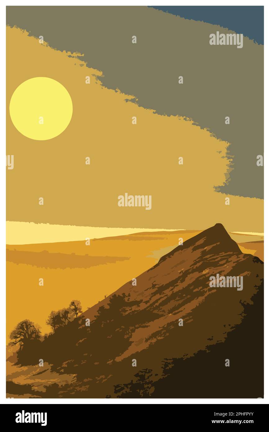 Nostalgisches Retro-Reiseposter des Peak District National Park, England, Großbritannien im Stil von Work Projects Administration. Stock Vektor