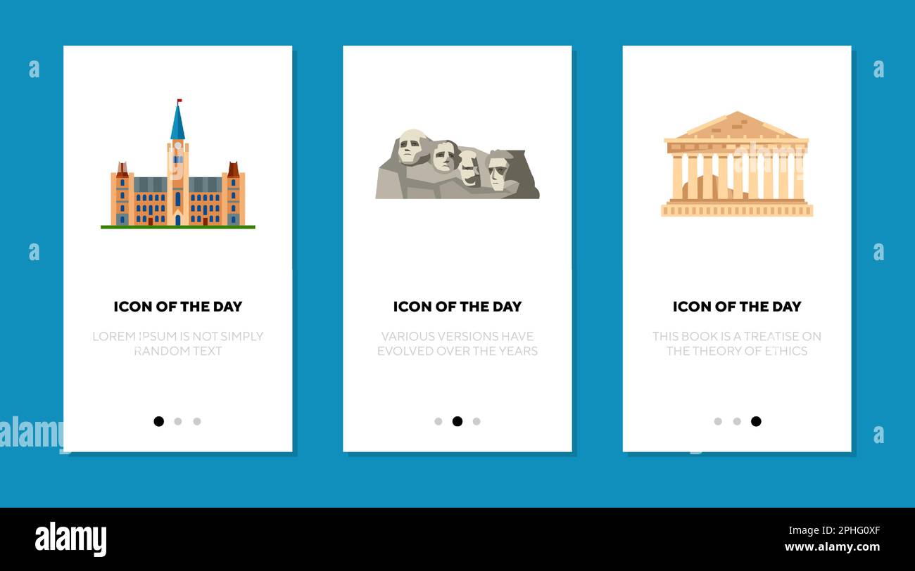 Flache Symbolgruppe für historische Wahrzeichen Stock Vektor
