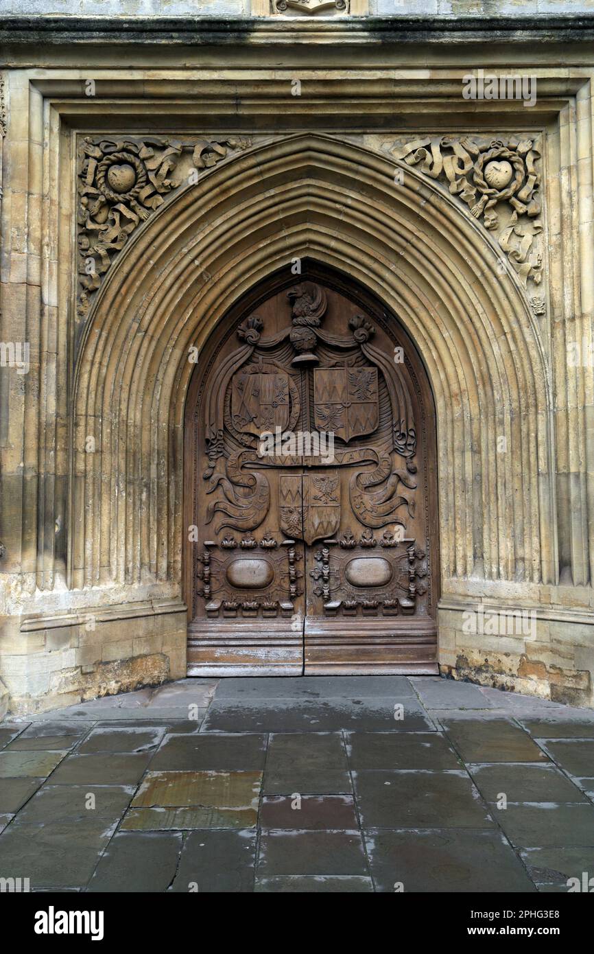 Detail von West Door von Bath Abbey, Bath, Somerset. Stockfoto