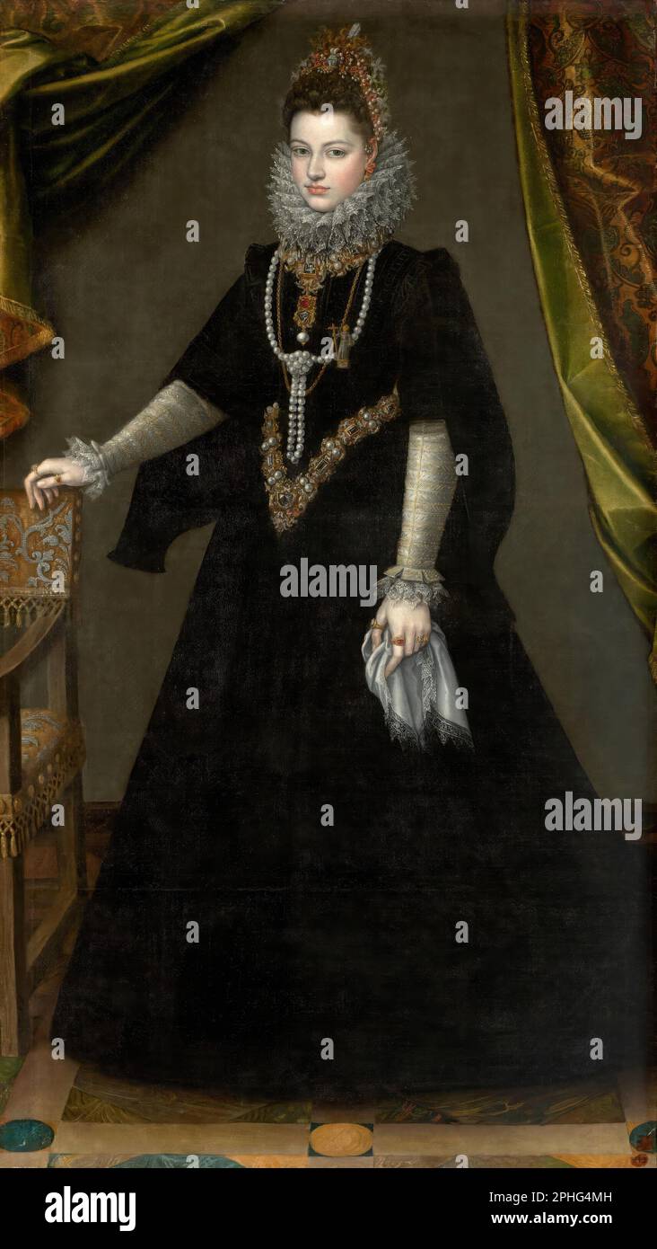 Anónimo siglo XVI/Retrato de Clara Eugenia, 1591 - 1592. Óleo sobre lienzo, 194 x 109 cm. Depositado en la Embajada de España en París. Stockfoto