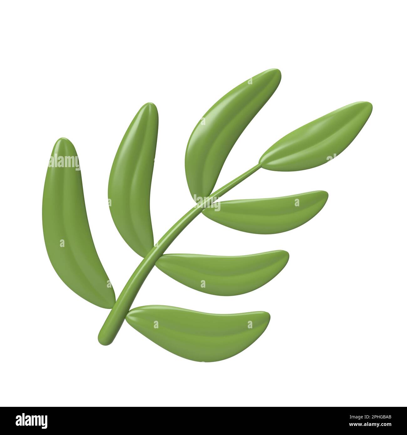 Süße 3D Icon detaillierter grüner Palmenzweig. Triumphaler Eintritt in Jerusalem oder Palm Sunday. Abbildung isolierter transparenter png-Hintergrund Stockfoto