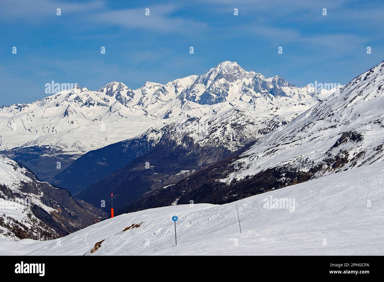 Blick auf den Mont Blanc von der diebold-Piste in Val D'isere Frankreich Stockfoto