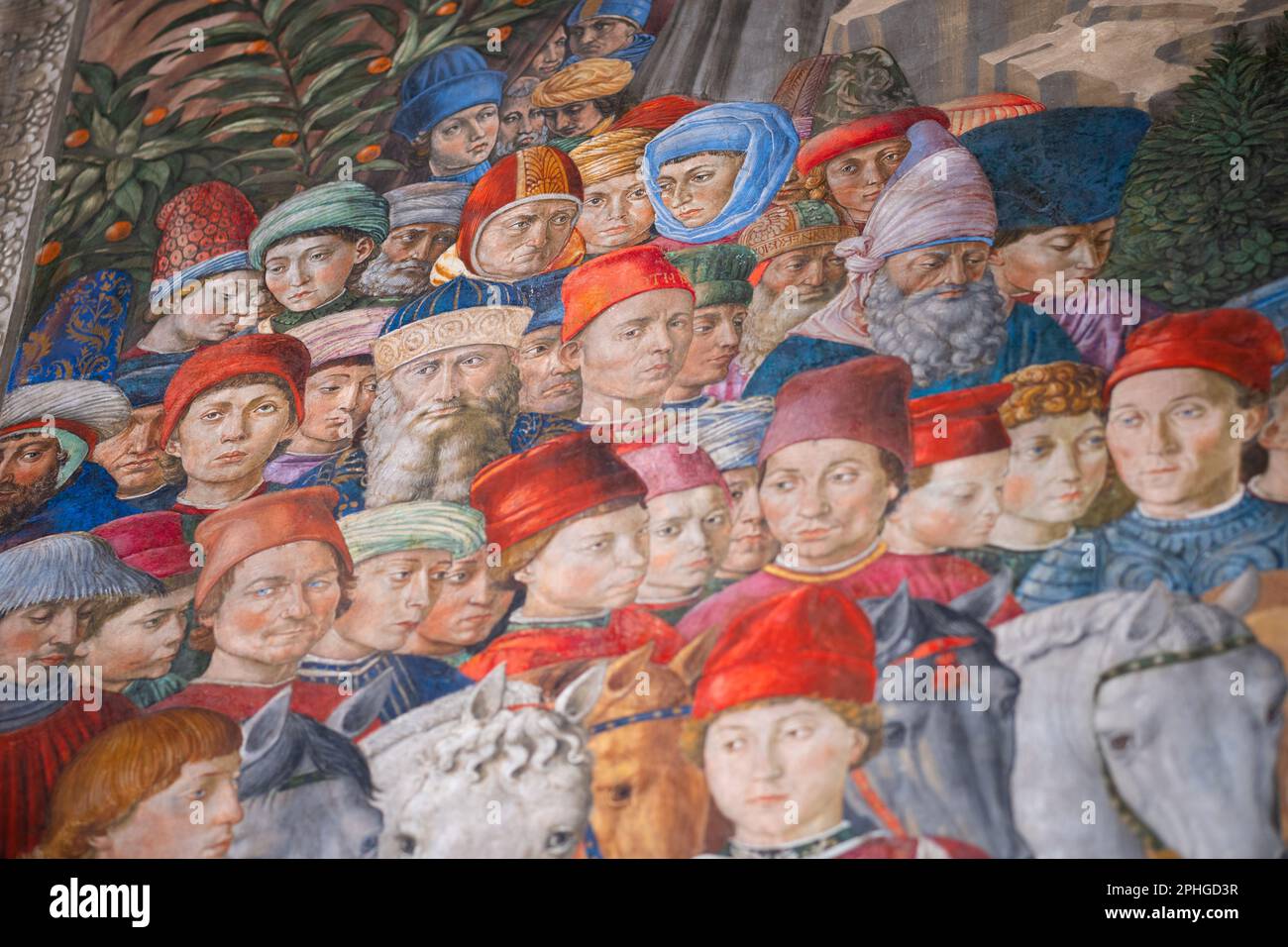Benozzo Gozzolis Prozession der Magi-Fresken in der Medici-Kapelle im Palazzo Medici-Riccardi, Florenz Stockfoto