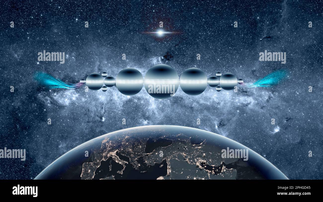 UFO, Raumstation, über der Erde Stockfoto