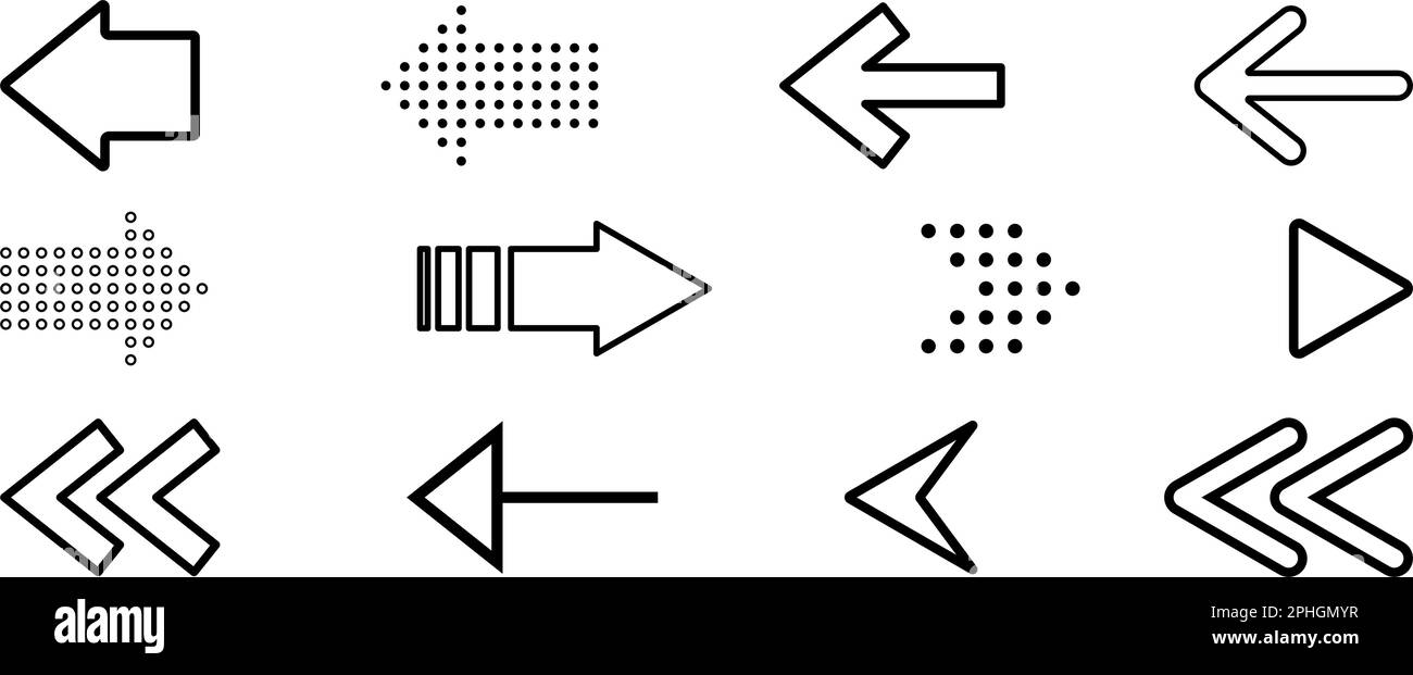 Pfeilsymbolgruppe. Kollektion von Outline Modern Simple Arrows. Abbildung eines flachen Vektors Stock Vektor