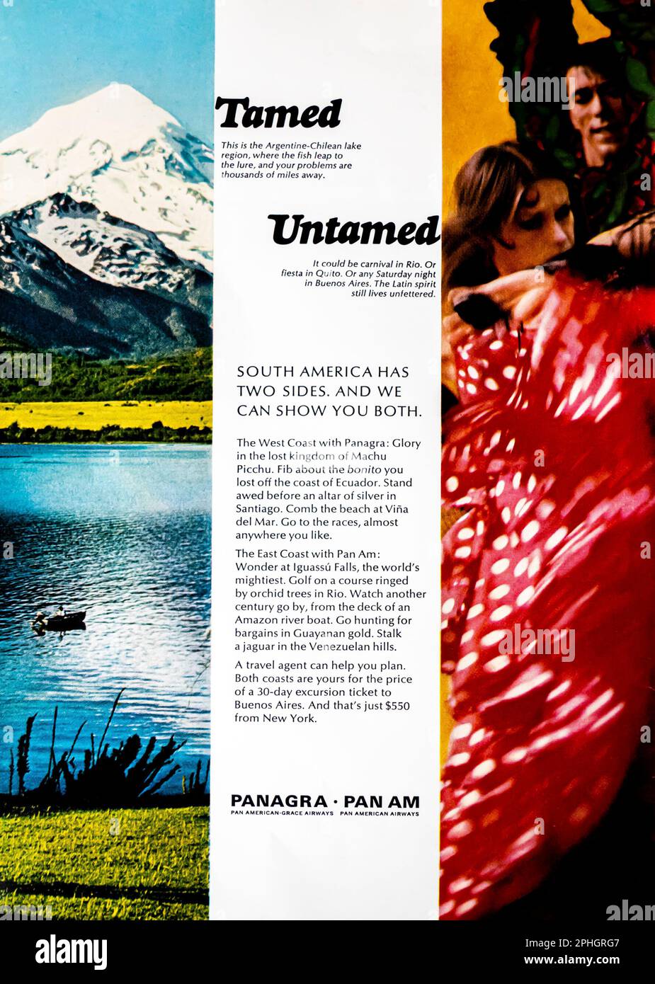 Panagra Lateinamerika Reisewerbung in einer Zeitschrift NatGeo, Dezember 1966 Stockfoto