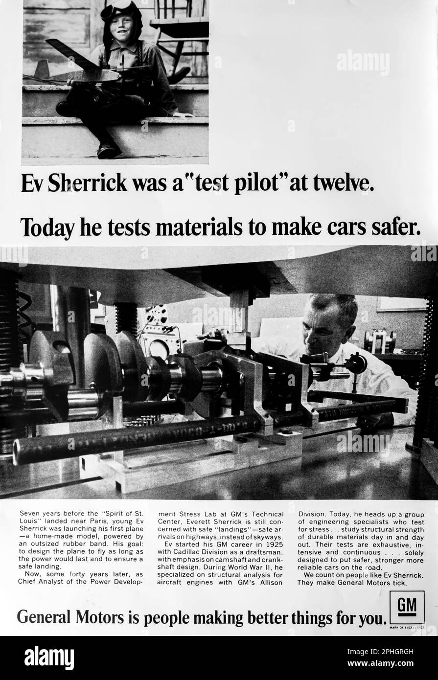 General Motors is People – EV Sherrick Werbespot in einer Zeitschrift NatGeo, Dezember 1966 Stockfoto