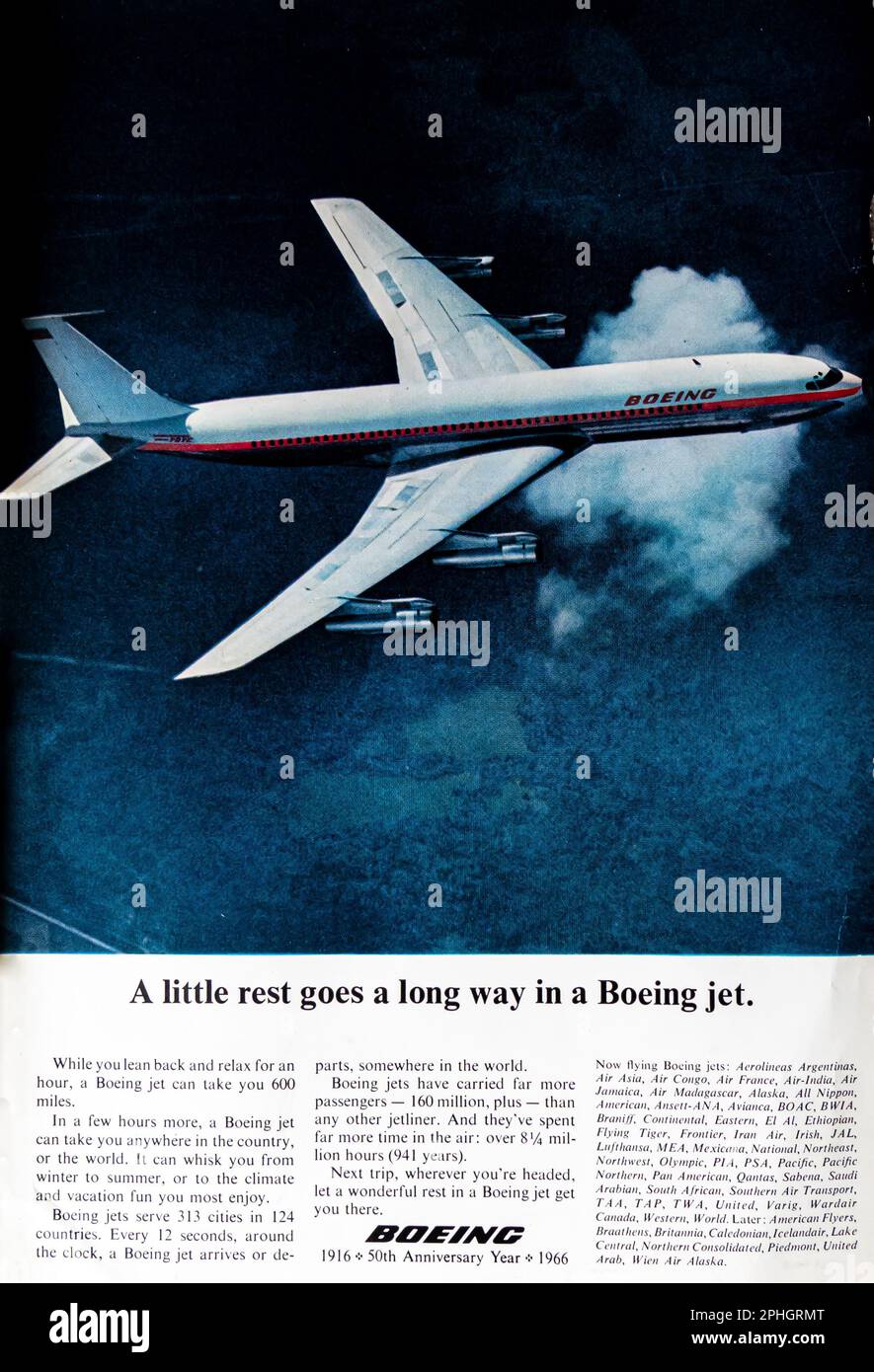 Boeing 50.-Jubiläumswerbung in einer Zeitschrift NatGeo, Dezember 1966 Stockfoto