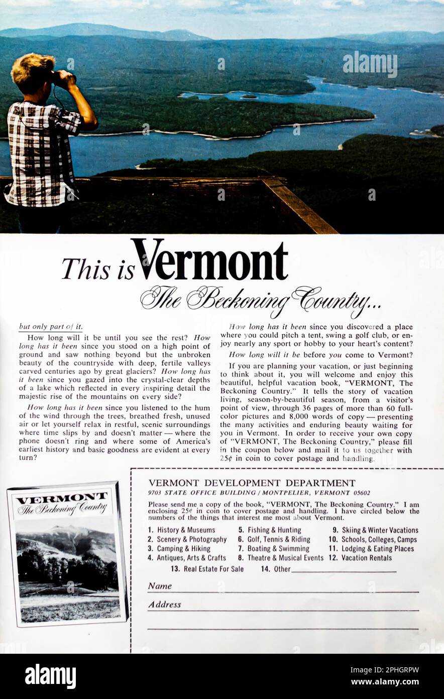 Vermont Travel Advert in einem NatGeo Magazin, März 1966 Stockfoto