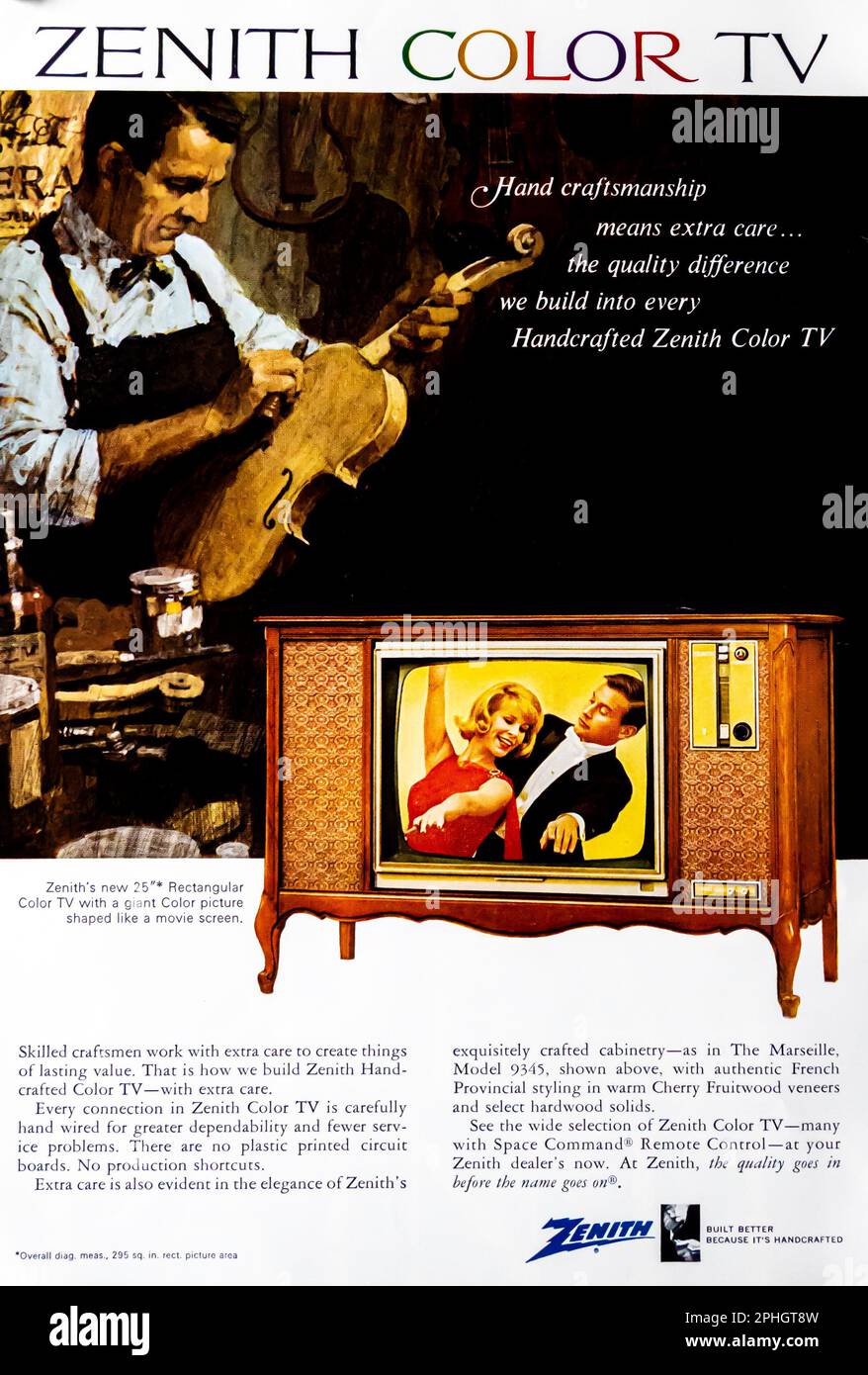 Zenith Color TV-Werbespot in einer Zeitschrift von NatGeo, April 1966 Stockfoto