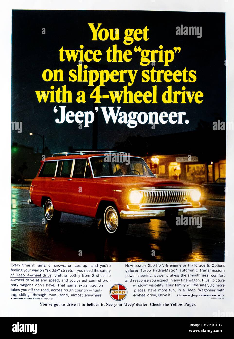 66 JEEP Wagoneer Werbespot in einer Zeitschrift NatGeo, April 1966 Stockfoto