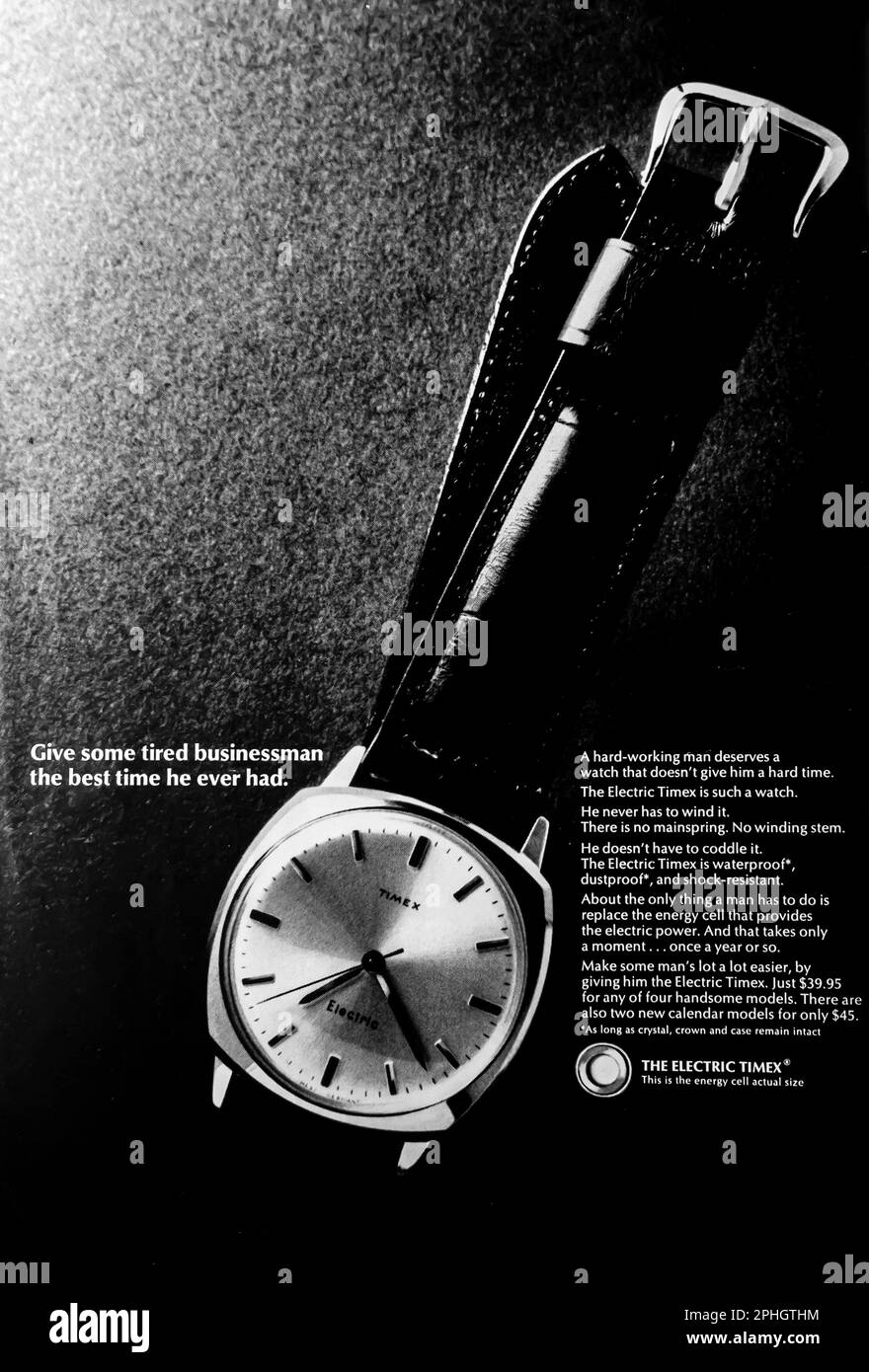 1966 Electric Timex-Werbespot für Uhrendrucke Stockfoto