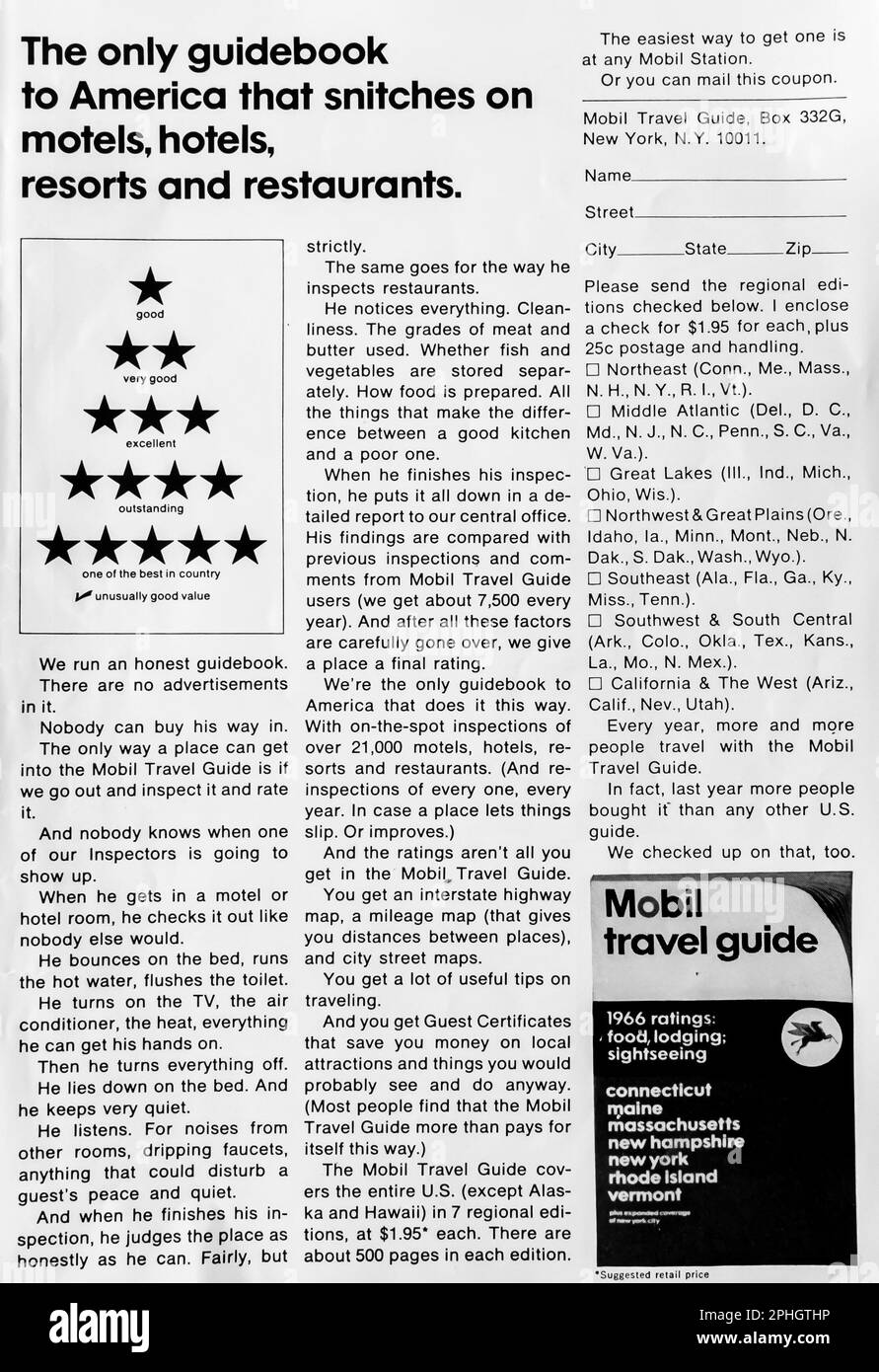 Mobil OIL corportation – Reiseführer in einem Magazin in NatGeo Juni 1966 Stockfoto
