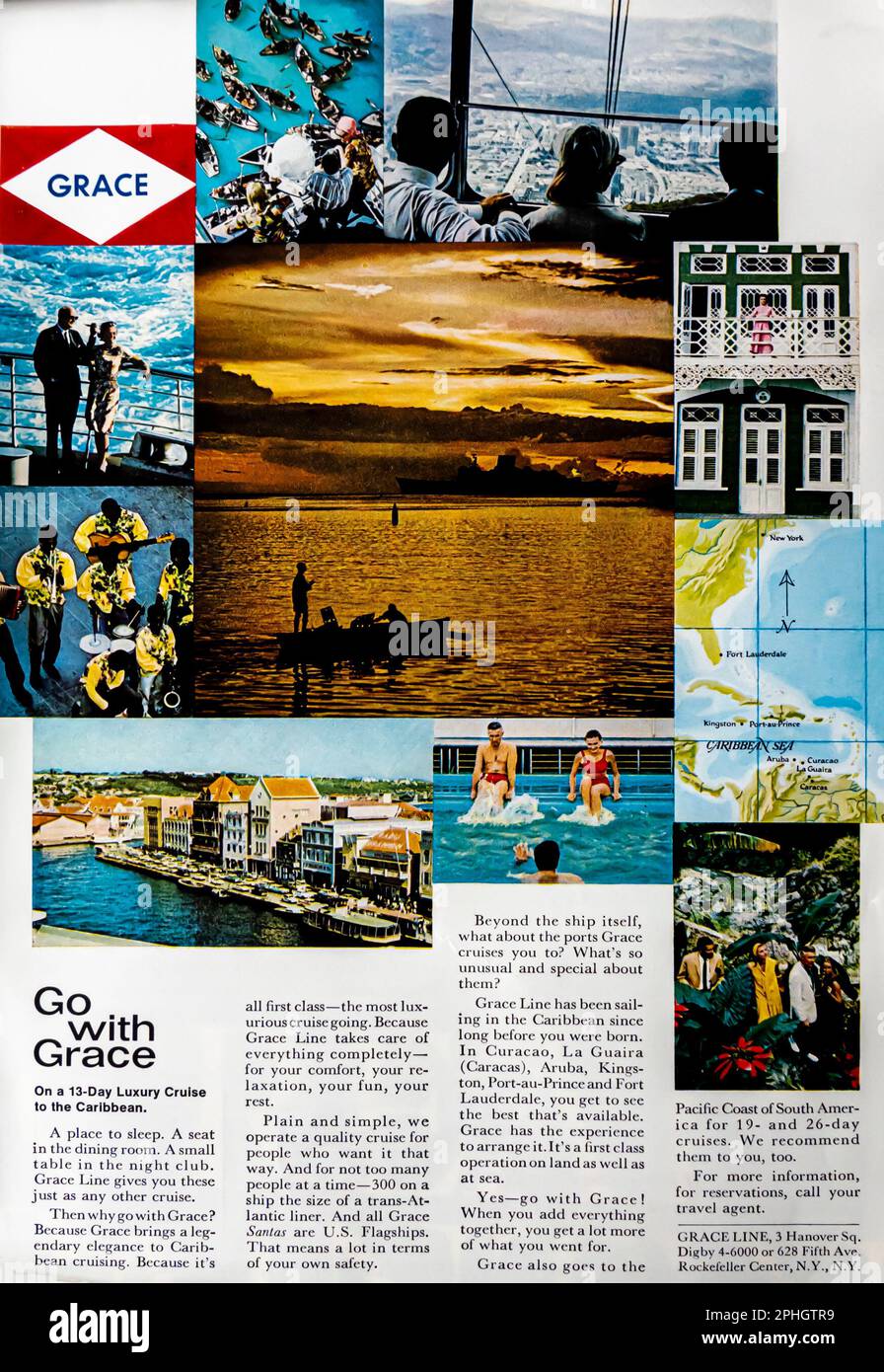 Grace Line Kreuzfahrtanzeige in einem Magazin in NatGeo September 1966 Stockfoto