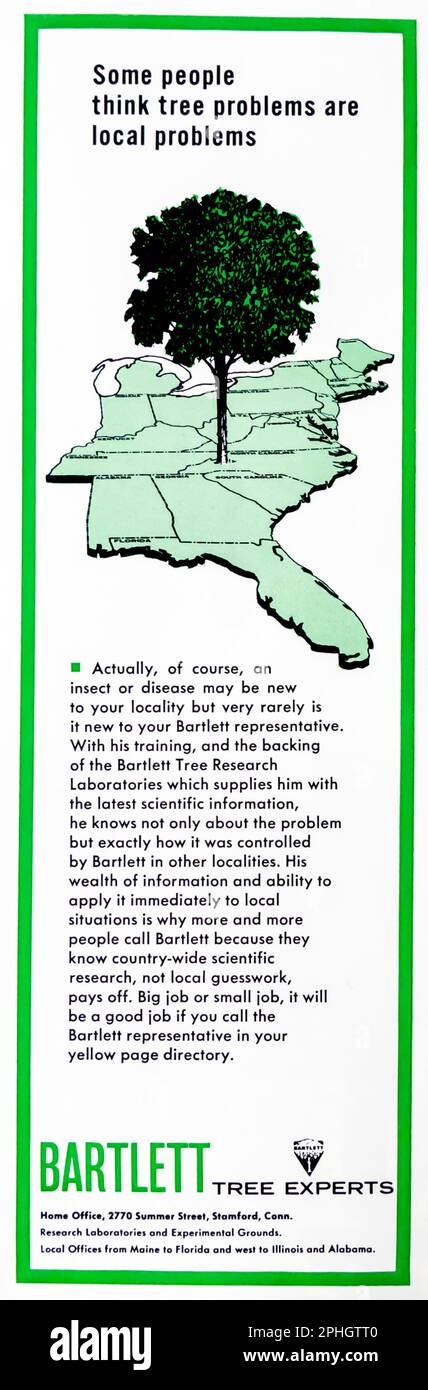 Bartlett Tree Experts Werbespot in einem NatGeo Magazin September 1966 Stockfoto