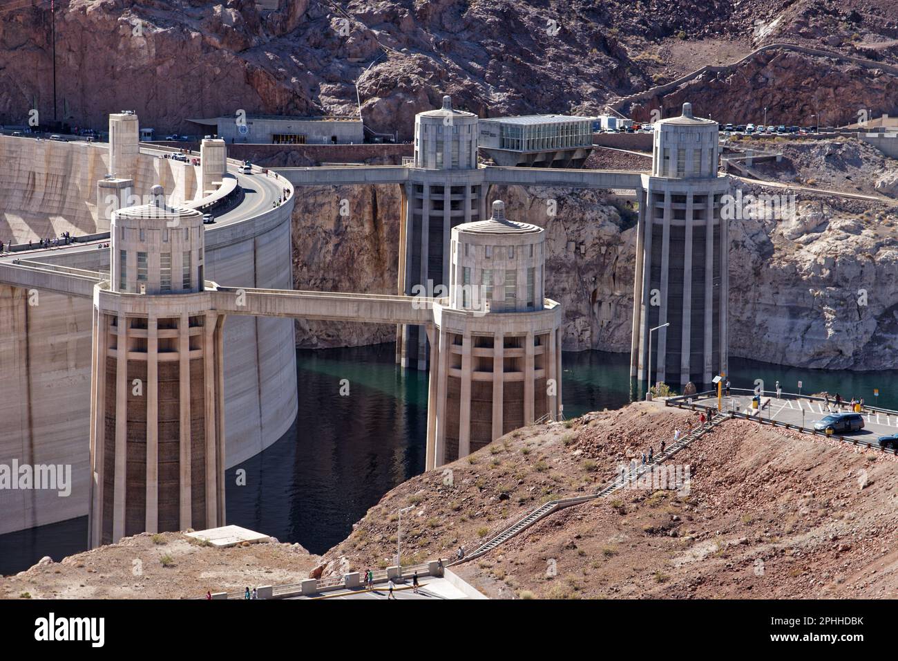 Hoover Dam zwischen den Bundesstaaten Arizona und Nevada, USA Stockfoto