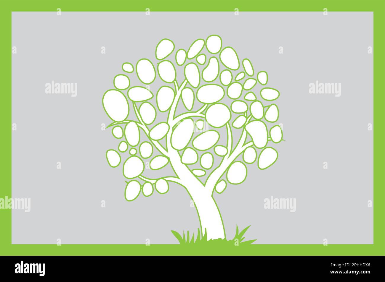 Grüner Umrissbaum mit grauem Hintergrundvektor Stock Vektor