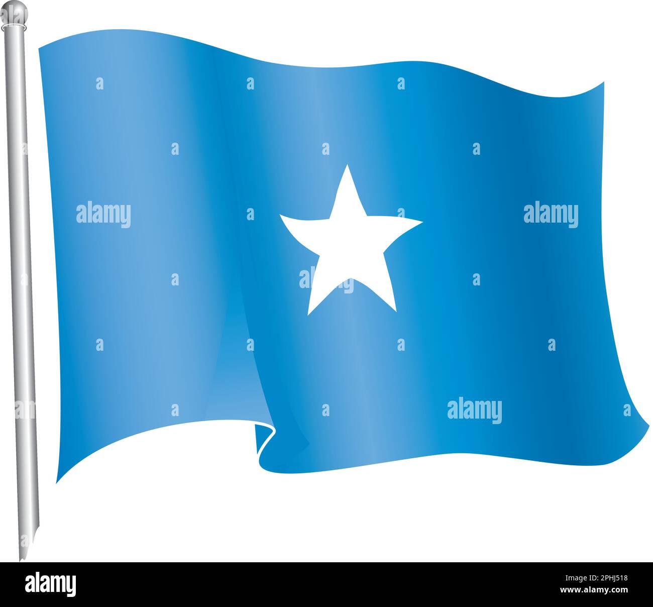National Flag of Somalia, Waving – eine Adobe Illustrator 6,0-Datei; alle Überblendungen können vollständig bearbeitet werden. Stock Vektor